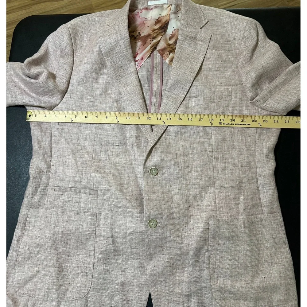 Tallia Sport Coat Men 46R Pink Linen Blazer Watercolor Lining Dapper Preppy Luxe